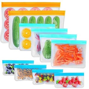 lot 6095 image: VEHHE 10 reusable storage bags, 2 reusable food freezer bags  4 reusable, washable sandwich bags  4 extra thick silicone snack bags for marinated food, meat and fruit