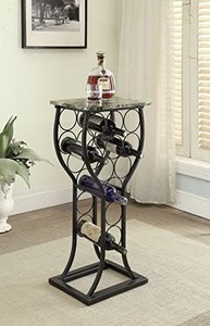 lot 8000 image: Black Finish And Marble Look Top With 11 Bottle Holder Wine Organizer Rack Ki...
