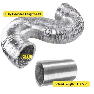 lot 8007 image: iPower 4 Inch 25 Feet Non-Insulated Flex Air Aluminum Dryer Vent Hose HVAC Ducting, 25ft, Silver