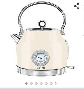 lot 30881 image: Electric Kettle Stainless Steel, Retro Water Boiler with Filter Thermometer Water Level Indicator LED Switch, Auto Shut-Off and Boil-Dry Protection (Beige)