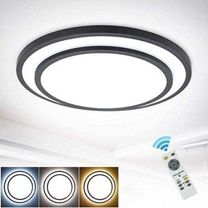 lot 30885 image: DLLT 48W Dimmable LED Ceiling Light Fixture Flush Surface Mount, 20 Inch Round Remote Control Lighting, 3 Light Color Changeable for Dining Room, Living Room, Bedroom, Office, Hotel