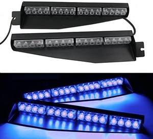 lot 30889 image: TASWK 32LED 32W LED Lightbar Visor Light Windshield Emergency Hazard Warning Strobe Beacon Split Mount Deck Dash Lamp (Bule)