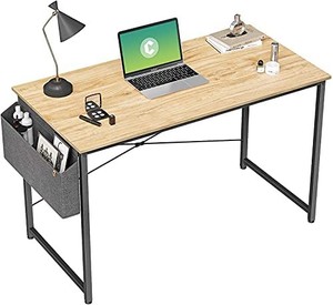 lot 30919 image: Cubiker Computer Desk 55 inch Home Office Writing Study Desk, Modern Simple Style Laptop Table with Storage Bag, Natural