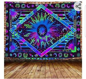 lot 30933 image: DBLLF Psychedelic Burning Sun Tapestry Large 80x 60 Flannel Art Tapestries Celestial Sun Moon Tapestry Wall Hanging Boho Tapestry Hippie Blue Tapestry for Living Room Bedroom Dorm DBLX024