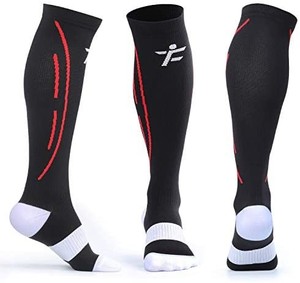 lot 30942 image: AMZAM Compression Socks for Men & Women, 2 Pairs, 15-25mmHg Graduated Nursing Compression Stockings for Athletic Sports, Running, Cycling, Flight, Travel, Nurse, Pregnancy, White  Black Medium