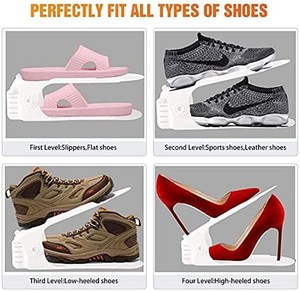 lot 30956 image: Shoe Slots Organizer,Shoe Rack Adjustable Shoe Stacker Space Saver,Double Deck Shoe Rack Holder for Closet Organization (White, 20Pack)