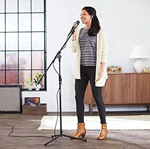lot 39991 image: Amazon Basics Adjustable Boom Height Microphone Stand with Tripod Base, Up to 85.75 Inches - Black