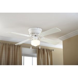 lot 23147 image: Mainstays 42 Hugger Indoor Ceiling Fan with Single Light, White, 4 Blades, LED Bulb