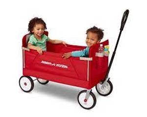 lot 23123 image: Radio Flyer, 3-in-1 EZ Fold Wagon, Padded Seat with Seat Belts, Red