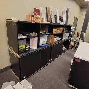 lot 24693 image: Particle Board Storage Cabinet W Shelves & Sliding Doors
