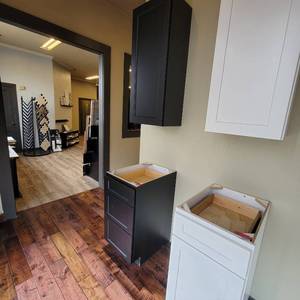 lot 24700 image: Black Upper and Lower Kitchen Cabinet Unit