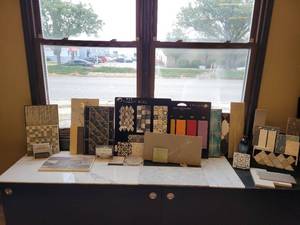 lot 24717 image: Mega Lot of Mosaic and Bathroom Tile Display Arrangements