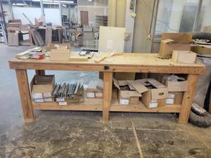lot 24761 image: Contents on Bench -Hinges and Brackets WORK BENCH IS NOT INCLUDED