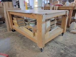 lot 24828 image: Work Shop Table on Casters - Contents Included