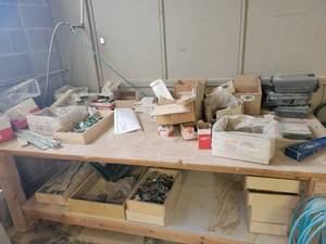 lot 36666 image: Contents of Work Bench- Variety of Nails ScrewsHinges- BENCH SOLD SEPARATELY&nbsp