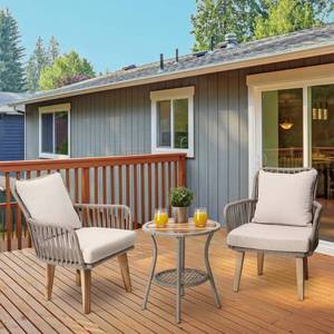 lot 41318 image: Peaktop - 3-Piece Wicker Bistro Set - Light Brown- Retail$407.99