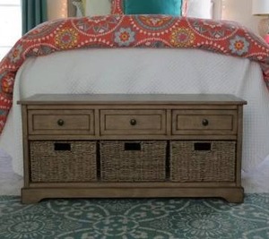 lot 41322 image: The Gray Barn Old Stone Bench with Woven Baskets- Sahara - Retail$278.49