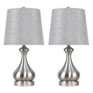 lot 41338 image: 20 Metal Table Lamp w Urn-Shaped Base & Linen Empire Shade (Set of 2)