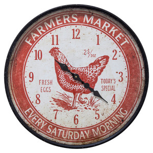 lot 41342 image: Yosemite Home Decor 5140021 Farmers Market Red Wall Clock 23.5