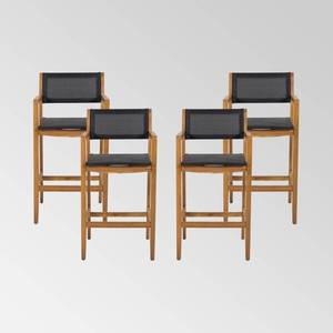 lot 41348 image: (SET OF 2)Fairfax Outdoor Acacia Wood Barstools with Outdoor Mesh (Set of 2) by Christopher Knight Home- Retail$222.99