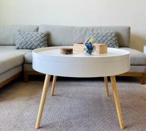 lot 41358 image: Zoe Mid-Century Modern Round Coffee Table with Storage - White - 29.53 Diameter