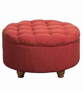 lot 41307 image: Porch & Den Leaf Red Tufted Round Cocktail Storage Ottoman- Retail$175.26