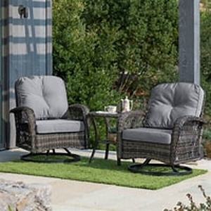 lot 41319 image: Corvus Livorno Outdoor 3-piece Wicker Chat Set with Swivel Chairs- Retail$619.99