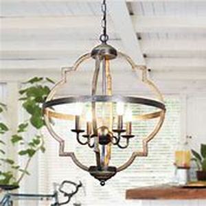 lot 41354 image: Antique Distressed Wood 4-Light Candle Style Hall Foyer Chandelier- Retail$302.49