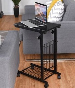 lot 41375 image: Porch & Den Mitchum Black Steel Rolling Adjustable C-shaped End Table