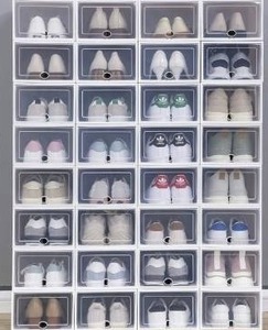 lot 41377 image: 36 Pack Clear Plastic Stackable Shoe Storage Boxes White- Retail$85.49
