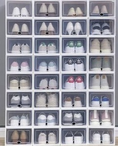 lot 41404 image: 36 Pack Clear Plastic Stackable Shoe Storage Boxes White- Retail$85.49