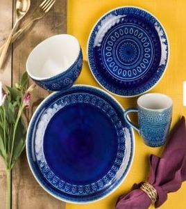 lot 41425 image: Euro Ceramica Fez Reactive 16 Piece Crackle-Glaze Stoneware Dinnerware Set (Service for 4)- Retail$79.98