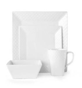 lot 41426 image: Mikasa Trellis Square Bone China 16 Piece Dinnerware Set (Service for 4)- Retail$136.49