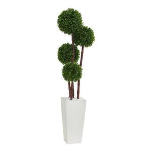 lot 41440 image: 4 Boxwood Artificial Topiary Tree in Planter UV Resistant (IndoorOutdoor)- Retail$104.49
