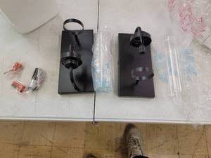 lot 41483 image: 2 Outdoor Light Fixtures Black with crackled Glass