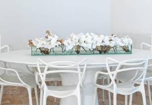 lot 41492 image: Casa Moderna Glass Plate Planter with Fuax Orchids- Retail$249.99