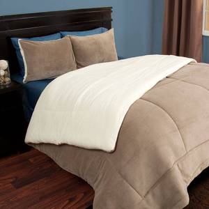 lot 20858 image: Lavish Home 3 Piece SherpaFleece Comforter Set - FQ - Taupe