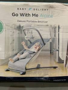 lot 39571 image: Baby Delight Go With Me Alpine - Deluxe Portable Bouncer in Charcoal Tweed - For Use 0-6 Months or up to 20lbs