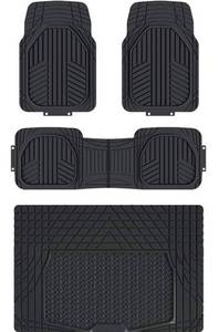 lot 39983 image: Amazon Basics 4-Piece All-Weather Protection Heavy Duty Rubber Floor Mats Set with Cargo Liner for Cars, SUVs, and Trucks��Black,Universal Trim to Fit