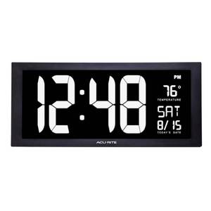 lot 39989 image: ACURITE 76102M Jumbo Digit Calendar Clock W Indoor Temperature, 18, Silver