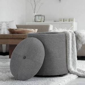 lot 58419 image: FurnitureR Whakamaru Grey Storage Ottoman, Gray Fabric