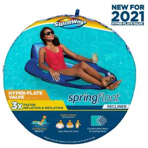 lot 58427 image: SwimWays Spring Float Recliner Swim Lounger for Pool or Lake with Hyper-Flate Valve - Blue