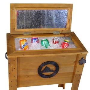 lot 58550 image: 45 Qt Wooden Cooler - Rustic Wood Brown - Backyard Expressions