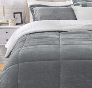 lot 58429 image: Amazon Basics King Micromink Sherpa Comforter Set, Charcoal
