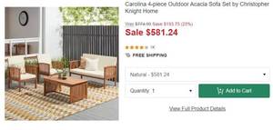 lot 58488 image: Carolina Outdoor 5Pc Acacia Wood Set Brown Patina Cream Cushion