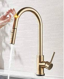 lot 3794 image: Gold Pull Out Sensor Kitchen Faucet Brushed Gold Sensitive Touch Control Faucet Mixer For Kitchen Touch Sensor Kitchen Mixer Tap