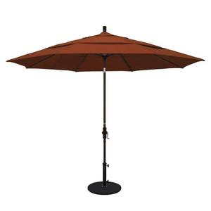 lot 53508 image: California Umbrella 11 Rd. Aluminum Market Umbrella, Crank Lift, Collar Tilt, Dbl Wind Vent, Bronze Finish, Olefin Fabric Retail$239.99