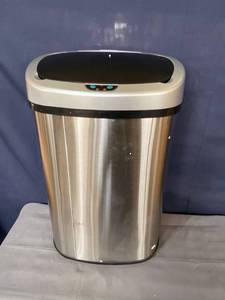lot 53556 image: iTouchless - 13 Gallon Touchless Sensor Trash Can with AbsorbX Odor Control System, Stainless Steel Oval Shape Kitchen Bin - Silver