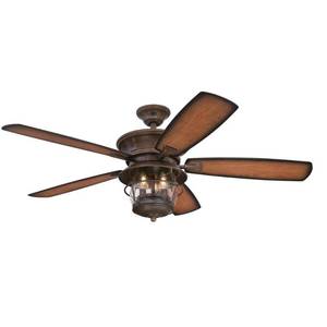 lot 53606 image: Westinghouse 7233400 52 in. Aged Walnut Finish Reversible ABS Blades Clear Seeded Glass, Dark Cherry with Shaded Edge & Walnut