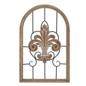 lot 53607 image: LuxenHome Metal and Wood Fleur-Di-Lis Window Wall Decor, Brown Black